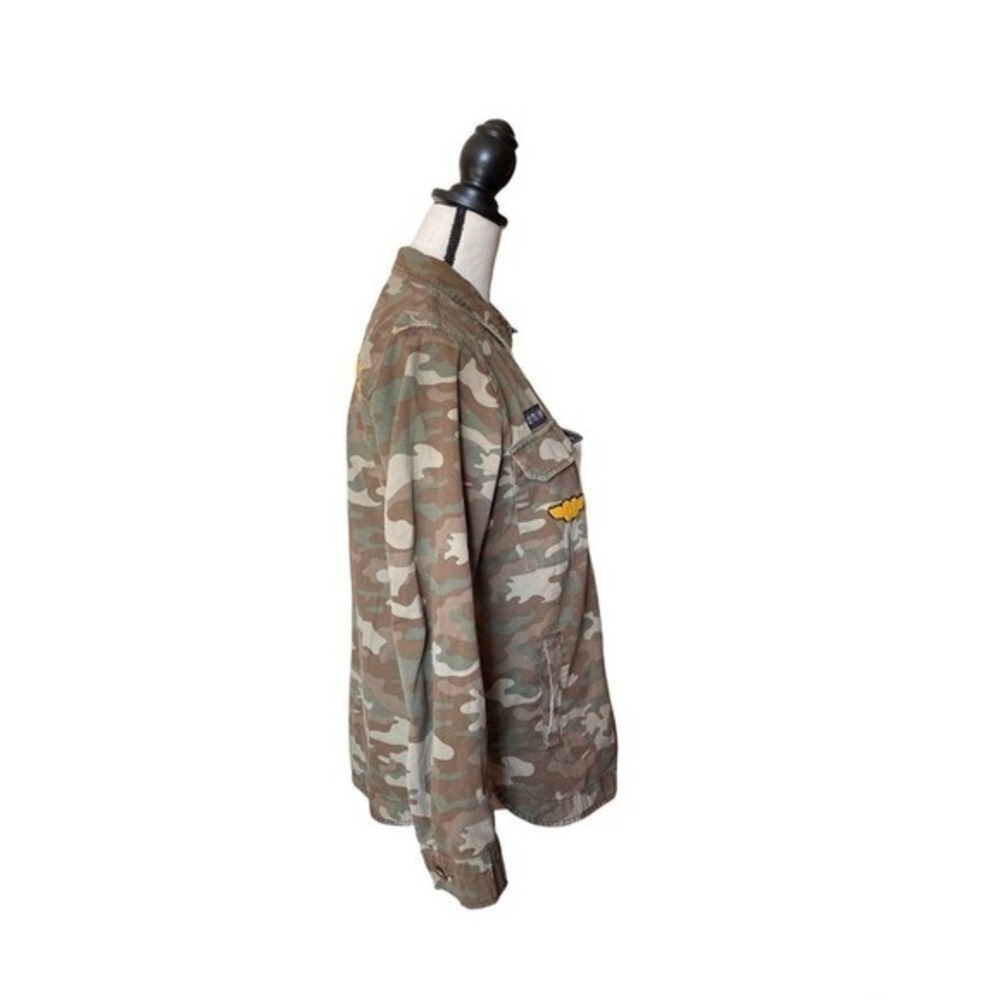 Camo Print Button Down Shirt Jacket with Patches, Military Style, Casual Small - Picture 10 of 14